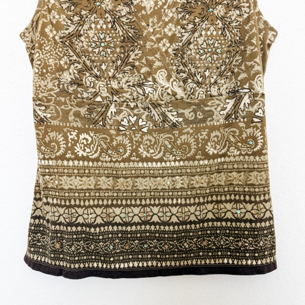 Y2K Womens Babydoll‎ Top Size L Green Beaded Boho Floral Forest Fairy Goblincore - Picture 3 of 7